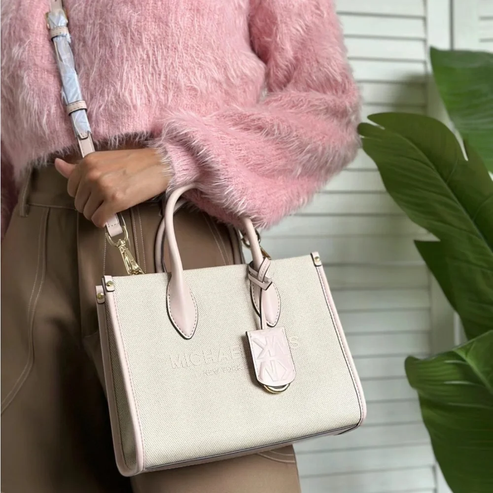NWT Michael Kors  Mirella Small Shopper Top Zip Crossbody Bag Powder Blush Pink